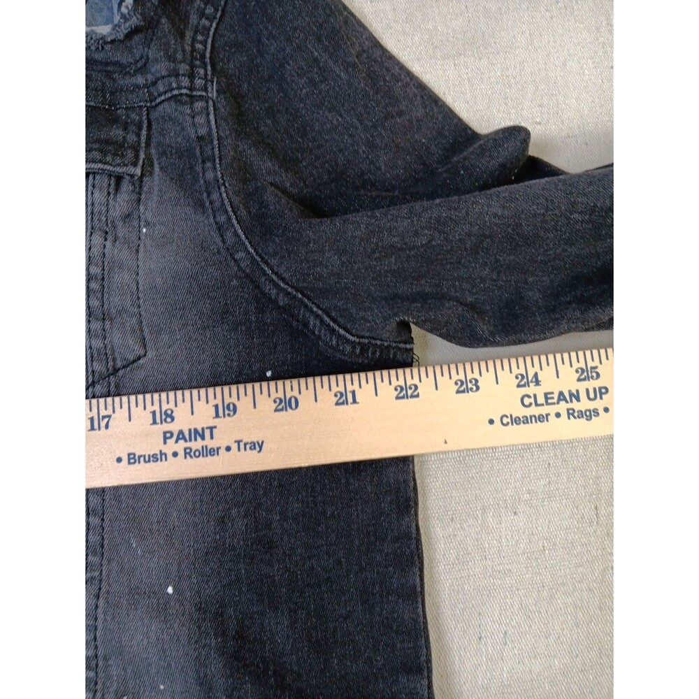Brooklyn State Distressed Denim Trucker Jacket Black Medium Ripped Painted EUC - Picture 8 of 9